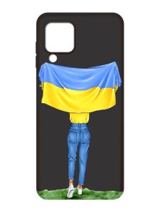 Матовий чорний чохол на Samsung Galaxy A22 4G/M32/M22 :: Дівчина з прапором (принт 263)