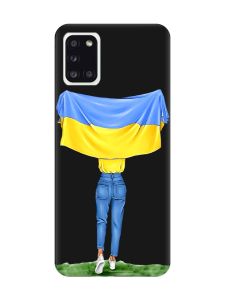 Матовий чорний чохол на Samsung Galaxy A31 :: Дівчина з прапором (принт 263)