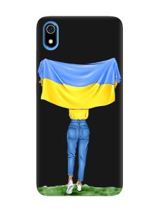 Матовий чорний чохол на Xiaomi Redmi 7A :: Дівчина з прапором (принт 263)