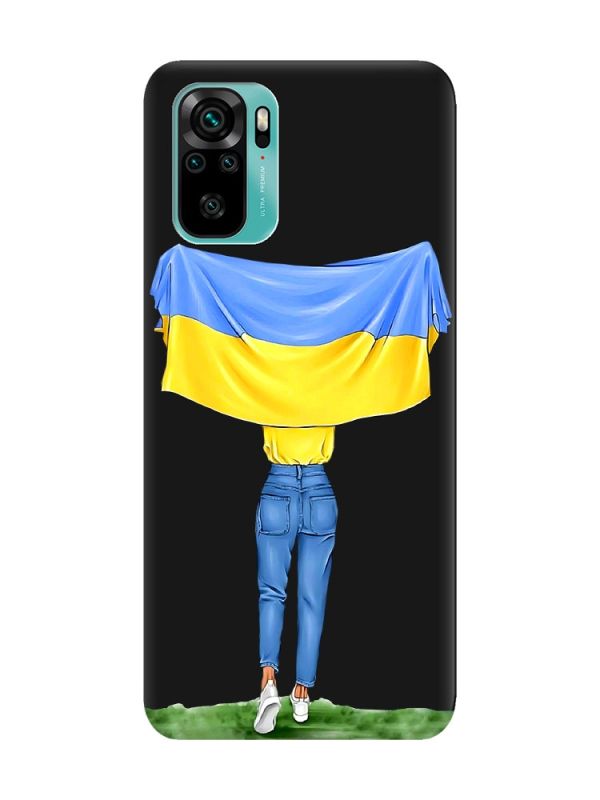 Матовий чорний чохол на Xiaomi Redmi Note 10 / Note 10s :: Дівчина з прапором (принт 263)