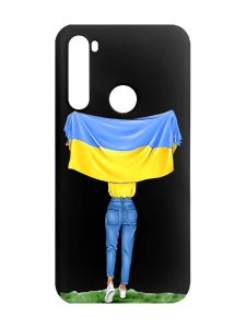 Матовий чорний чохол на Xiaomi Redmi Note 8 :: Дівчина з прапором (принт 263)