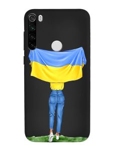 Матовий чорний чохол на Xiaomi Redmi Note 8T :: Дівчина з прапором (принт 263)