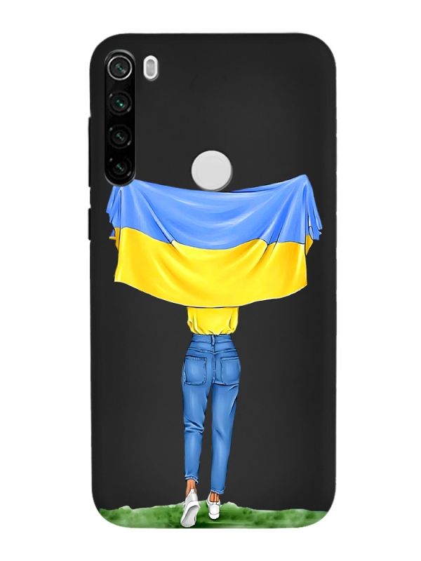 Матовий чорний чохол на Xiaomi Redmi Note 8T :: Дівчина з прапором (принт 263)