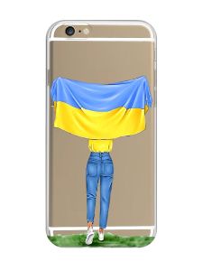 Прозорий чохол на iPhone 6/6s :: Дівчина з прапором (принт 263)
