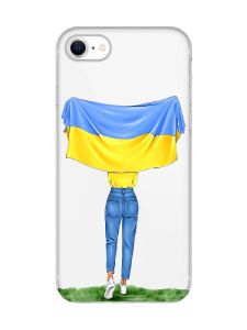 Прозорий чохол для iPhone 7, 8 :: Дівчина з прапором (принт 263)