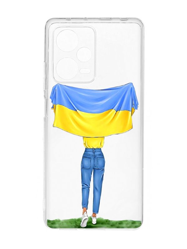 Прозорий чохол на Xiaomi Redmi Note 12 Pro 5G :: Дівчина з прапором (принт 263)