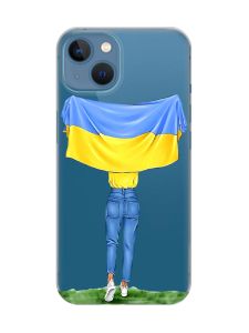 Прозорий чохол на Apple iPhone 13 :: Дівчина з прапором (принт 263)