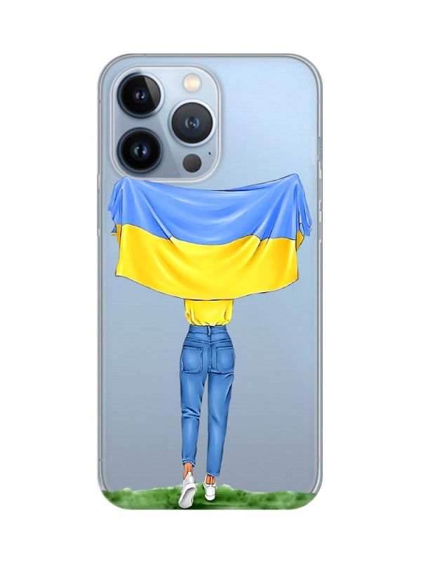 Прозорий чохол на Apple iPhone 13 Pro :: Дівчина з прапором (принт 263)