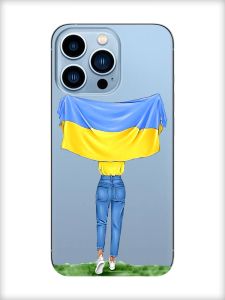 Прозорий чохол на Apple iPhone 13 Pro Max :: Дівчина з прапором (принт 263)
