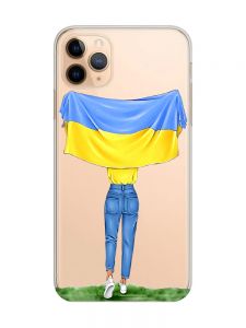 Прозорий чохол на iPhone 11 Pro Max (6,5) :: Дівчина з прапором (принт 263)