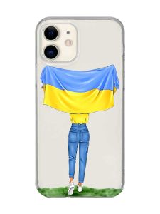 Прозорий чохол на iPhone 12 mini :: Дівчина з прапором (принт 263)