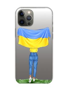Прозорий чохол на iPhone 12 Pro Max :: Дівчина з прапором (принт 263)