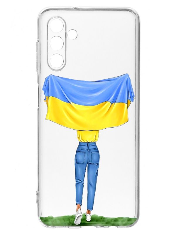 Прозорий чохол на Samsung A04s/A13 5G :: Дівчина з прапором (принт 263)