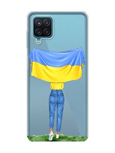Прозорий чохол на Samsung Galaxy A12 4G :: Дівчина з прапором (принт 263)