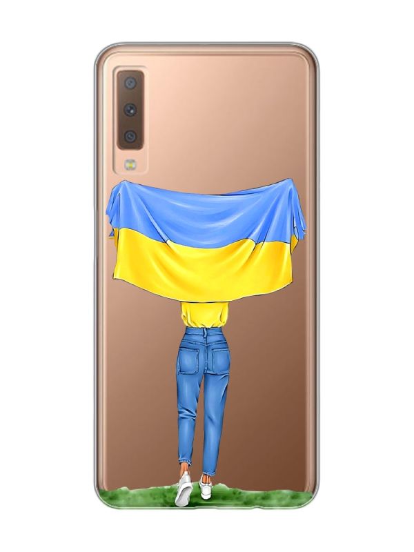 Прозорий чохол на Samsung Galaxy A7(2018) A750 :: Дівчина з прапором (принт 263)