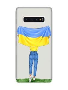 Прозорий чохол на Samsung Galaxy S10 :: Дівчина з прапором (принт 263)