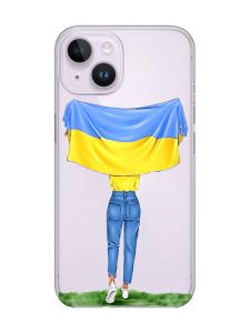 Прозорий чохол із захистом камери на iPhone 14 :: Дівчина з прапором (принт 263)