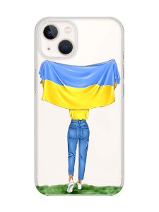Прозорий чохол із захистом камери на iPhone 14 Plus :: Дівчина з прапором (принт 263)