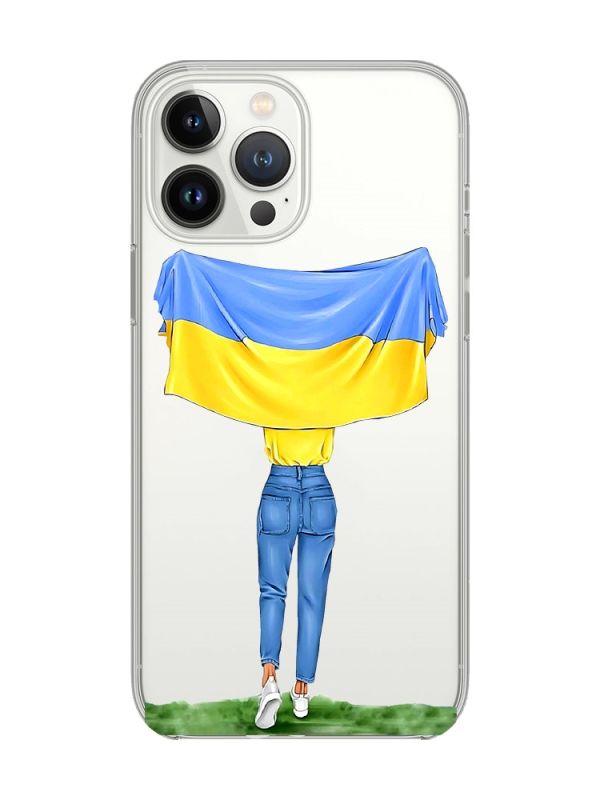 Прозорий чохол із захистом камери на iPhone 14 Pro :: Дівчина з прапором (принт 263)