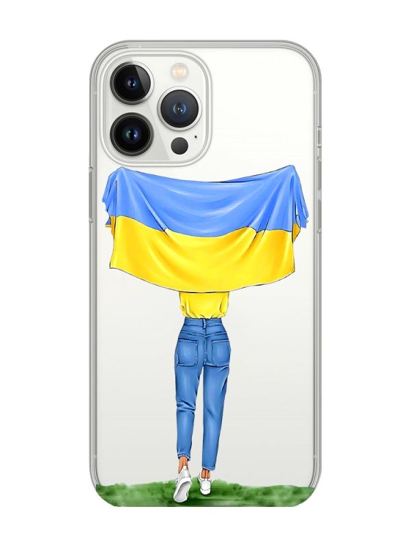 Прозорий чохол із захистом камери на iPhone 14 Pro Max :: Дівчина з прапором (принт 263)