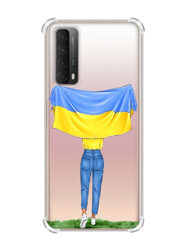 Чохол з потовщеними кутами на Huawei P Smart 2021 :: Дівчина з прапором (принт 263)