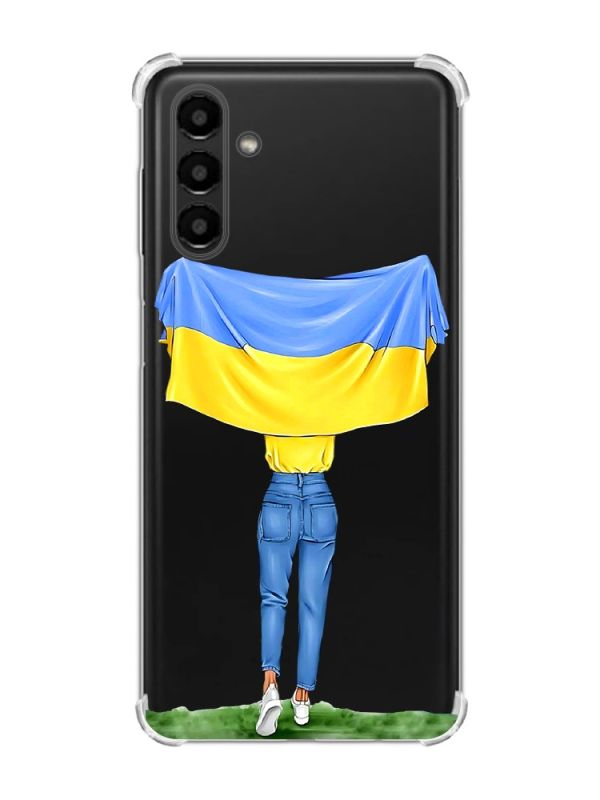 Чохол із потовщеними кутами на Samsung Galaxy A04s/A13 5G :: Дівчина з прапором (принт 263)