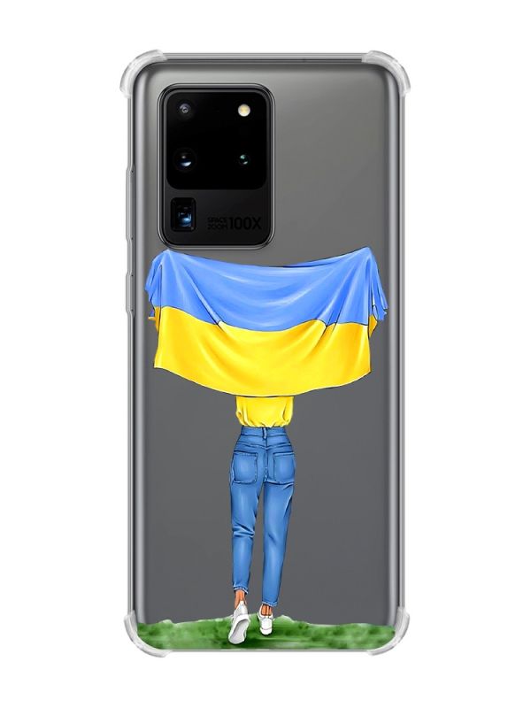 Чохол з потовщеними кутами на Samsung Galaxy S20 Ultra :: Дівчина з прапором (принт 263)