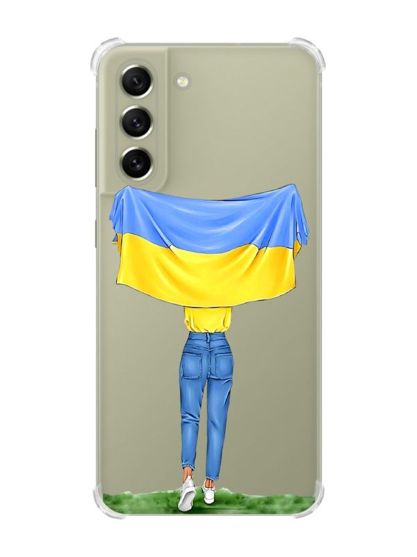 Чохол із потовщеними кутами на Samsung S21 FE :: Дівчина з прапором (принт 263)