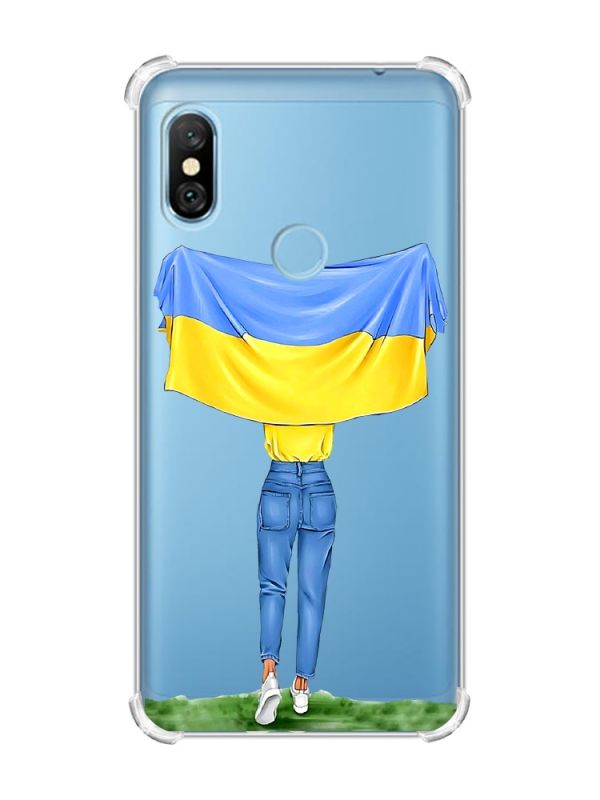 Чохол з потовщеними кутами на Xiaomi Redmi Note 6 Pro :: Дівчина з прапором (принт 263)