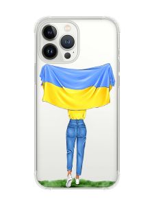 Чохол із потовщеними кутами на iPhone 14 Pro Max :: Дівчина з прапором (принт 263)