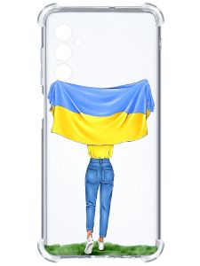 Чохол з потовщеними кутами на Samsung Galaxy A14 5G :: Дівчина з прапором (принт 263)