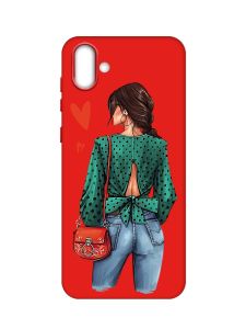 Матовий червоний чохол на Samsung Galaxy A04 :: Дівчина в зеленому (принт 224)