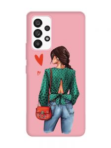 Матовий рожевий чохол на Samsung Galaxy A53 4G/5G :: Дівчина в зеленому (принт 224)