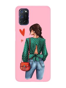 Матовий рожевий чохол на Oppo A52/A72/A92 :: Дівчина в зеленому (принт 224)