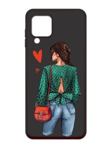 Матовий чорний чохол на Samsung Galaxy A22 4G/M32/M22 :: Дівчина в зеленому (принт 224)