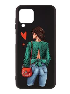 Матовий чорний чохол на Samsung Galaxy A12 :: Дівчина в зеленому (принт 224)