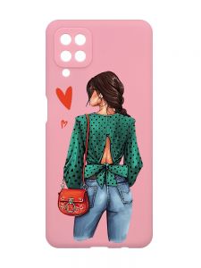 Матовий рожевий чохол на Samsung Galaxy A12 :: Дівчина в зеленому (принт 224)