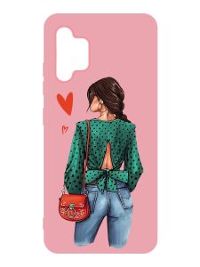 Матовий рожевий чохол на Samsung Galaxy A32 :: Дівчина в зеленому (принт 224)