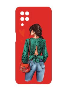 Матовий червоний чохол на Samsung Galaxy A12 :: Дівчина в зеленому (принт 224)