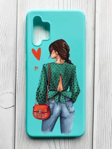 Матовий бірюзовий чохол на Samsung Galaxy A32 :: Дівчина в зеленому (принт 224)