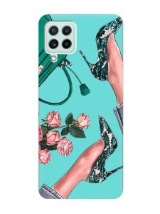Матовий бірюзовий чохол на Samsung Galaxy A22 4G/ M32/ M22 :: Туфельки і квіти (принт 225)