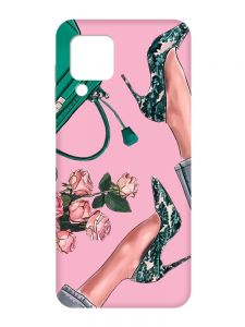Матовий рожевий чохол на Samsung Galaxy A22 4G/M32/M22 :: Туфельки і квіти (принт 225)