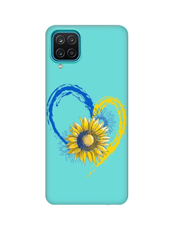 Матовий бірюзовий чохол на Samsung Galaxy A12 :: Серце з соняхом. Україна (принт 260)