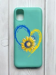 Матовий бірюзовий чохол на Samsung Galaxy A04E / A042 :: Серце з соняхом. Україна (принт 260)