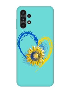 Матовий бірюзовий чохол на Samsung Galaxy A13 4G :: Серце з соняхом. Україна (принт 260)