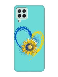 Матовий бірюзовий чохол на Samsung Galaxy A22 4G/ M32/ M22 :: Серце з соняхом. Україна (принт 260)
