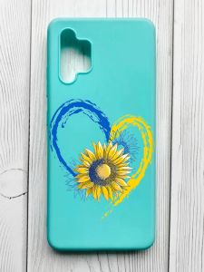 Матовий бірюзовий чохол на Samsung Galaxy A32 :: Серце з соняхом. Україна (принт 260)