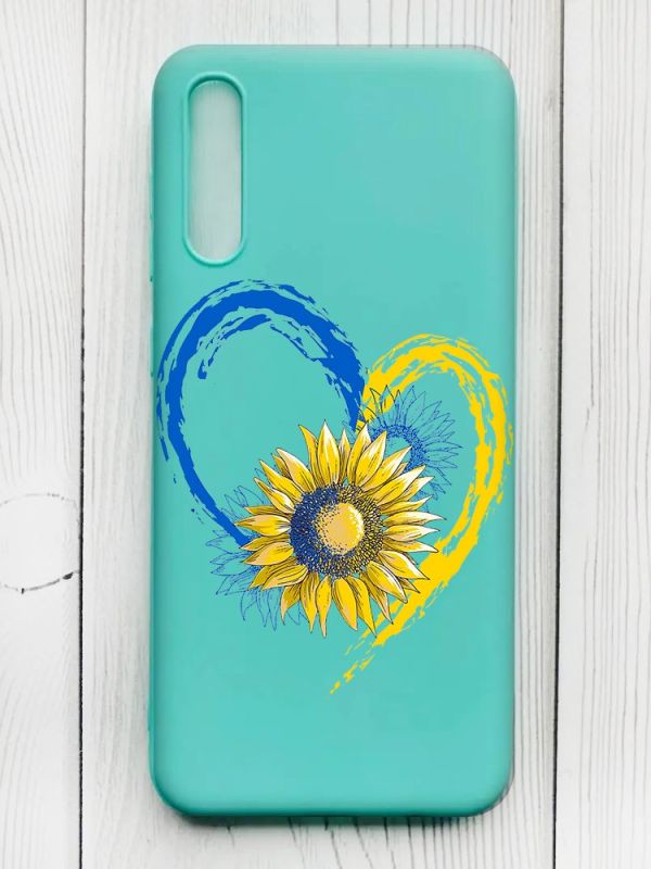 Матовий бірюзовий чохол на Samsung Galaxy А50 (2019) А505F :: Серце з соняхом. Україна (принт 260)