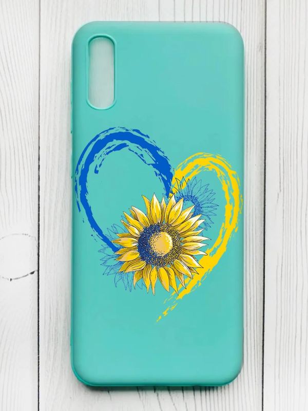 Матовий бірюзовий чохол на Xiaomi Redmi 9А :: Серце з соняхом. Україна (принт 260)