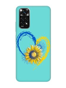 Матовий бірюзовий чохол на Xiaomi Redmi Note 11 :: Серце з соняхом. Україна (принт 260)
